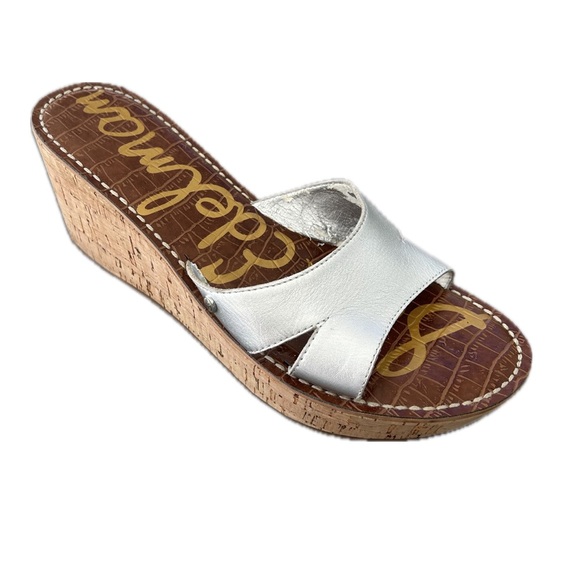 Sam Edelman Shoes - Sam Edelman Reid Metallic Leather Slide Sandals Wedge Heels